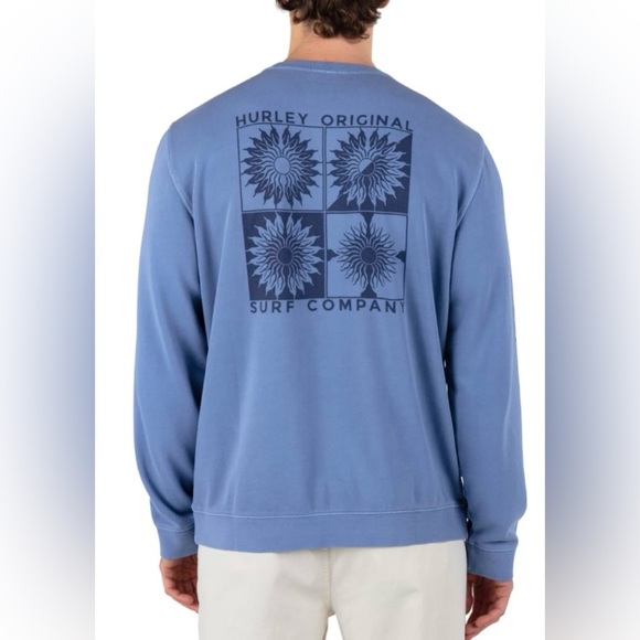 Men’s Hurley Naturals Crewneck Sweatshirt – Shoreline Blue Large NEW With Tags - Picture 2 of 6